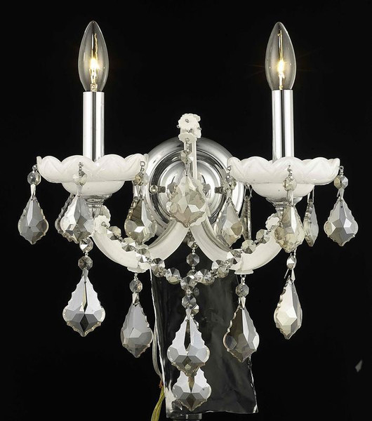 Elegant Maria Theresa 2 Light White Wall Sconce Golden Teak (Smoky) Royal Cut Crystal 2800W2WH-GT/RC