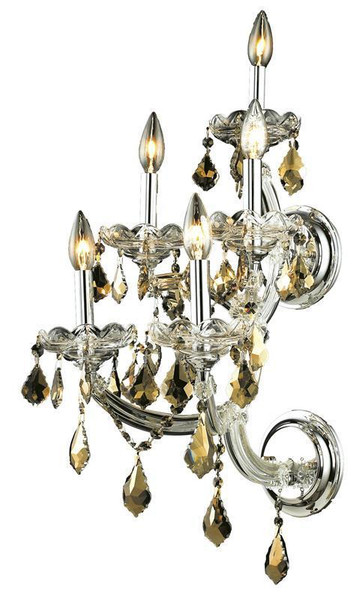 Elegant Maria Theresa 5 Light Chrome Wall Sconce Golden Teak (Smoky) Swarovski® Elements Crystal 2800W5C-GT/SS