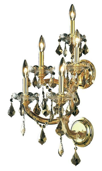 Elegant Maria Theresa 5 Light Gold Wall Sconce Golden Teak (Smoky) Royal Cut Crystal 2800W5G-GT/RC