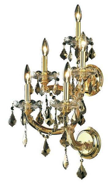 Elegant Maria Theresa 5 Light Gold Wall Sconce Golden Teak (Smoky) Swarovski® Elements Crystal 2800W5G-GT/SS