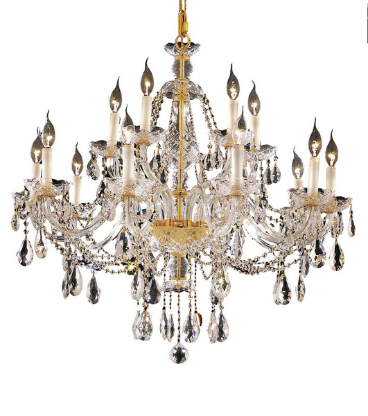 Elegant Alexandria 15 Light Gold Chandelier Clear Swarovski® Elements Crystal 7829G35G/SS