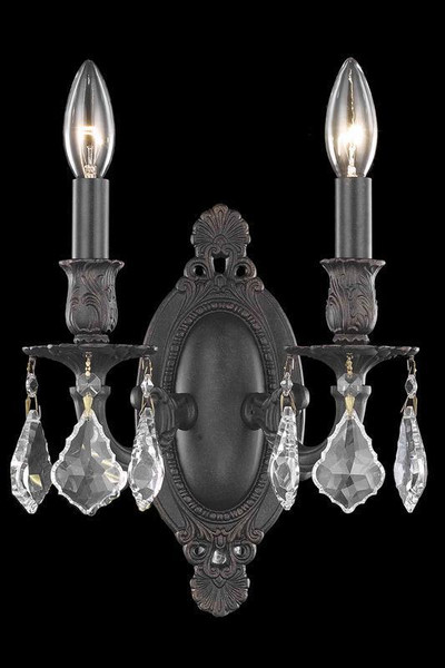 Elegant Rosalia 2 Light Dark Bronze Wall Sconce Golden Teak (Smoky) Swarovski® Elements Crystal 9202W9DB-GT/SS