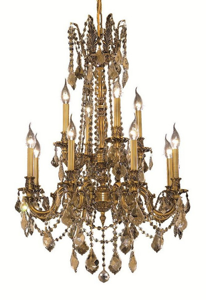 Elegant Rosalia 12 Light French Gold Chandelier Golden Teak (Smoky) Royal Cut Crystal 9212D24FG-GT/RC