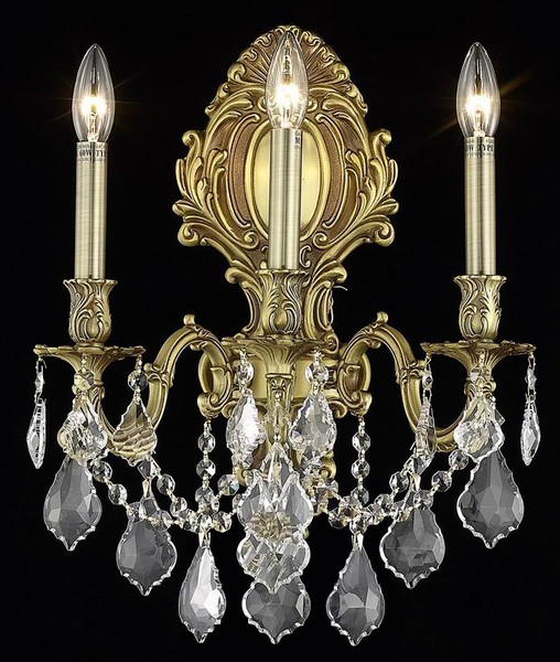 Elegant Monarch 3 Light French Gold Wall Sconce Clear Royal Cut Crystal 9603W14FG/RC