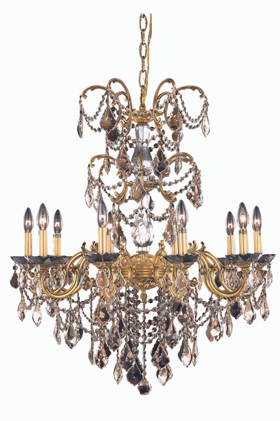 Elegant Athena 10 Light French Gold Chandelier Golden Teak (Smoky) Royal Cut Crystal 9710D29FG-GT/RC