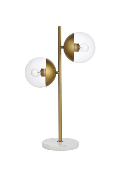 Elegant Eclipse 2 Lights Brass Table Lamp With Clear Glass LD6157BR