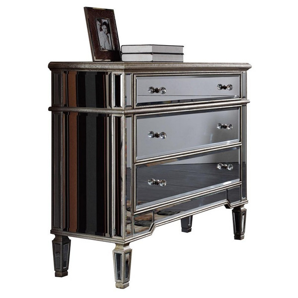 Elegant 3 Drawer Cabinet 42 In. X 16 In. X 36 In. In Silver Leaf MF1-1001SC