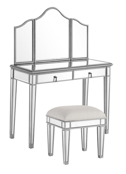 Elegant Vanity Table 42 In. X 18 In. X 31 In. And Mirror 39 In. X 1 In. X 42 In. And Chair 18 In. X 14 In. X 18 In. MF6-2002S