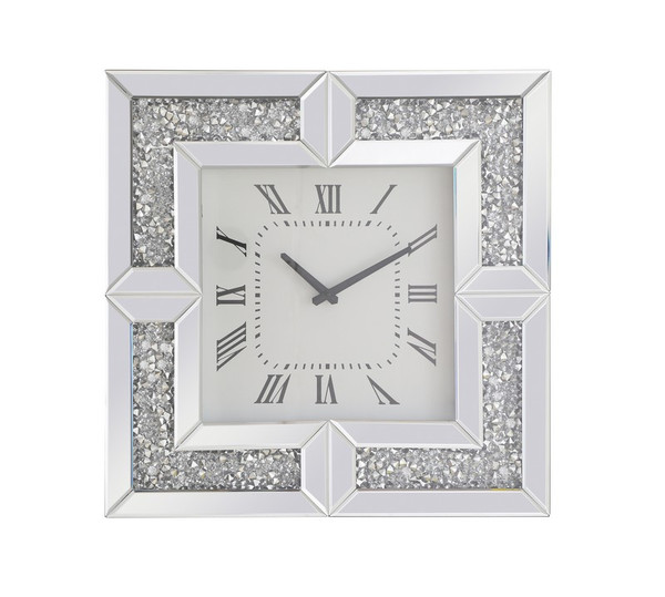 Elegant 20 Inch Square Crystal Wall Clock Silver Royal Cut Crystal MR9208