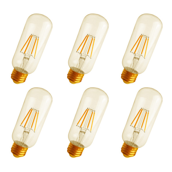 Elegant Led T14 Light Bulb, 2200K, 360°, Cri80, Etl, 3W, 40W Equivalent, 15000Hrs, Lm300, Dimmable, 2 Years Warranty, Input Voltage 120V, Amber Glass 6 Pack T14LED301-6PK