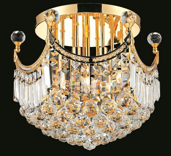 Elegant Corona 6 Light Gold Flush Mount Clear Elegant Cut Crystal V8949F16G/EC