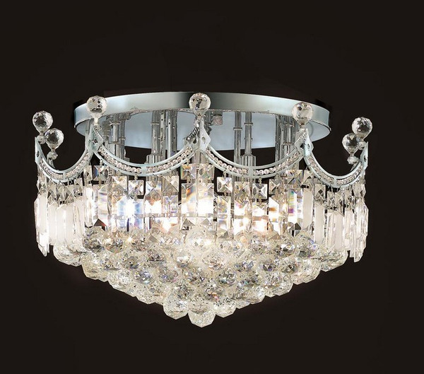 Elegant Corona 9 Light Chrome Flush Mount Clear Spectra® Swarovski® Crystal V8949F20C/SA