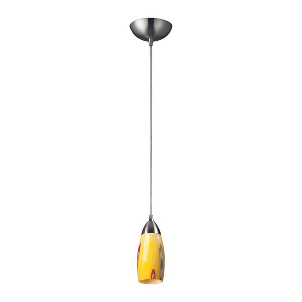 Elk Milan 1 Light Pendant Satin Nickel & Yellow Blaze Glass 110-1YW-LED