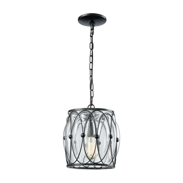 Elk Adriano 1 Light Pendant In Gloss Black With Clear Blown Glass 14520/1