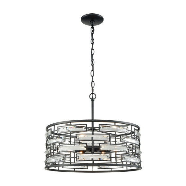 Elk Lineo 6 Light Chandelier In Matte Black With Clear Crystal 46194/6