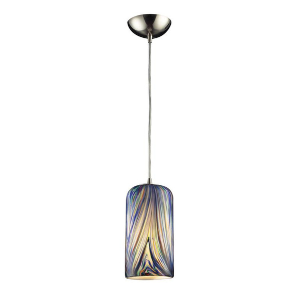 Elk Molten 1 Light Pendant Satin Nickel & Molten Ocean Glass 544-1MO-LED