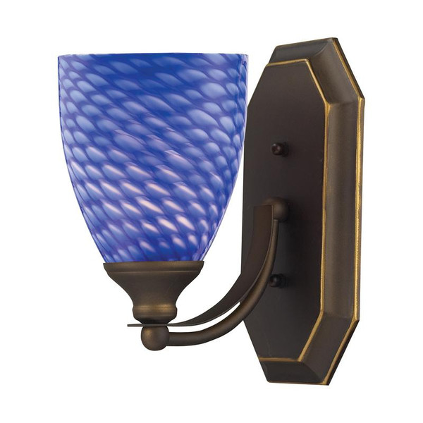 Elk 1 Light Vanity In Aged Bronze And Sapphire Glass 570-1B-S