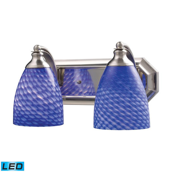 Elk 2 Light Vanity In Satin Nickel & Sapphire Glass-Led 570-2N-S-LED