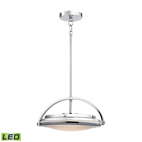 Elk Quincy 1 Light Led Pendant In Chrome And Paint White Glass LC411-PW-15