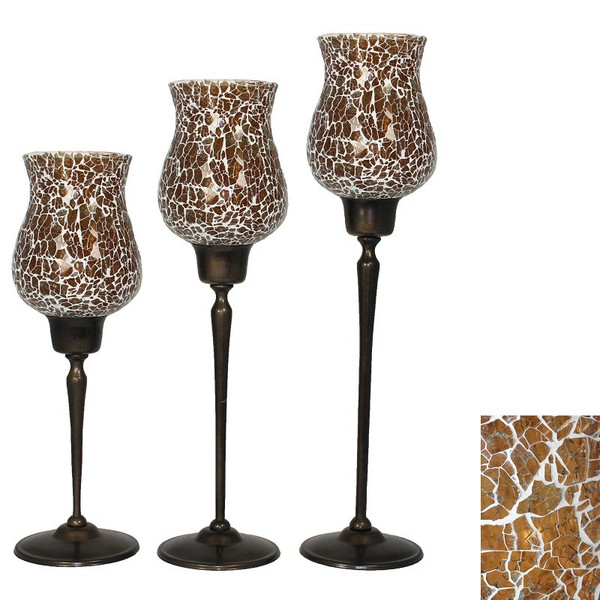 EN14009 Essential 3 Piece Amber Mosaic Candle Holders - Pack Of 3