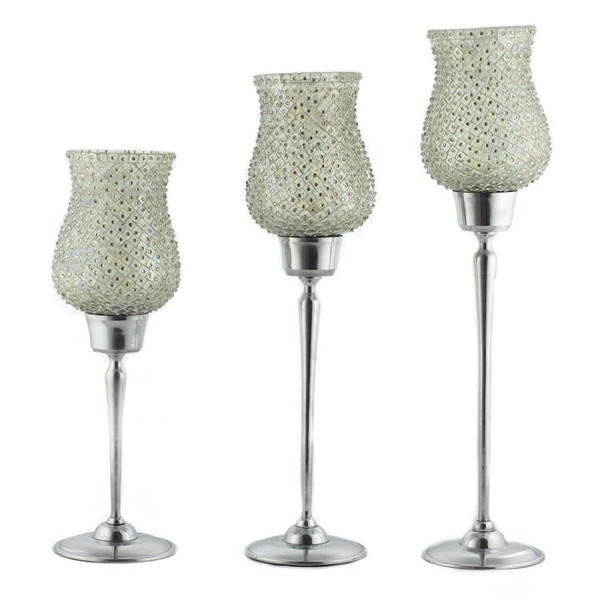 EN6106 Essential 3 Piece Candle Holder With Beaded Mosaic Glass - Pack Of 3