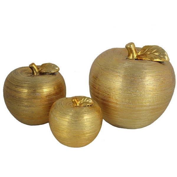 GL79389-GOLD Essential 3 Piece Ceramic Apples Gold Decor - Pack Of 4