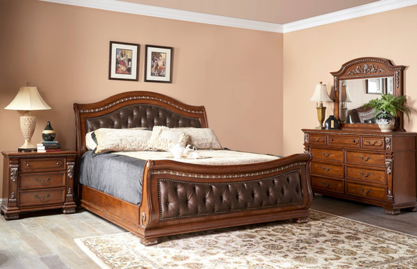 Fairfax Brown Complete Eastern King Sleigh Bed 5545-65+66+77