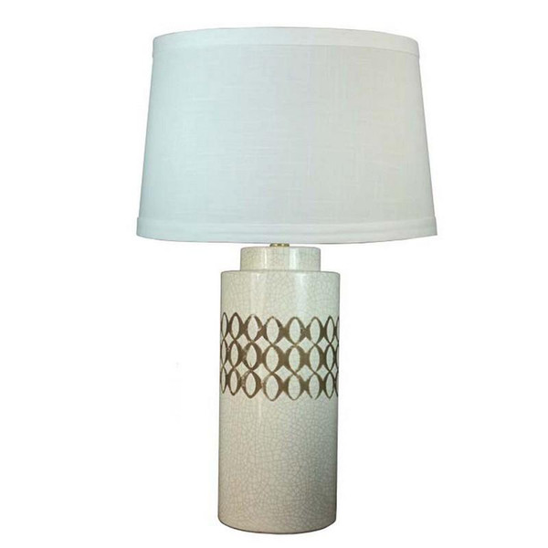 8865 26" Table Lamp Eggshell Crackle w/3 Circle Rows Brown Stain