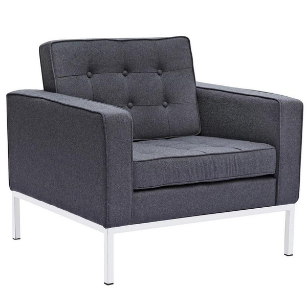 Gray Button Tufted Arm Chair - Wool FMI2214 by Fine Mod