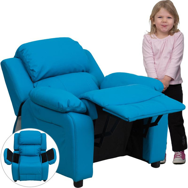 Heavily Turquoise Kids Recliner w/Storage Arms BT-7985-KID-TURQ-GG