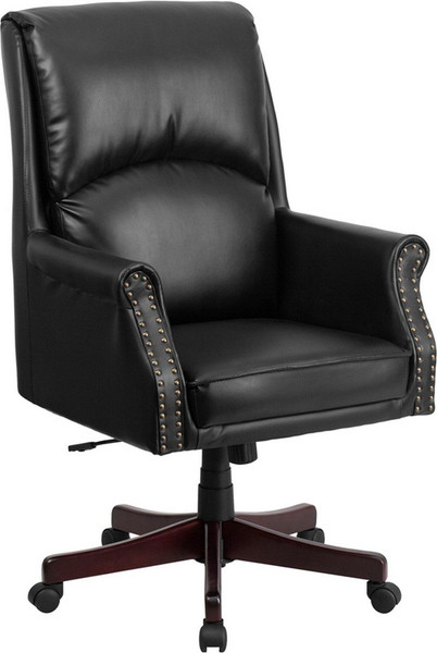 High Back Pillow Back Black Leather Swivel Office Chair BT-9025H-2-GG