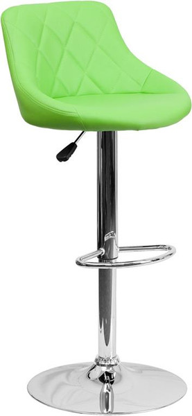 Green Vinyl Bucket Seat Adj. Bar Stool w/ Chrome Base CH-82028A-GRN-GG