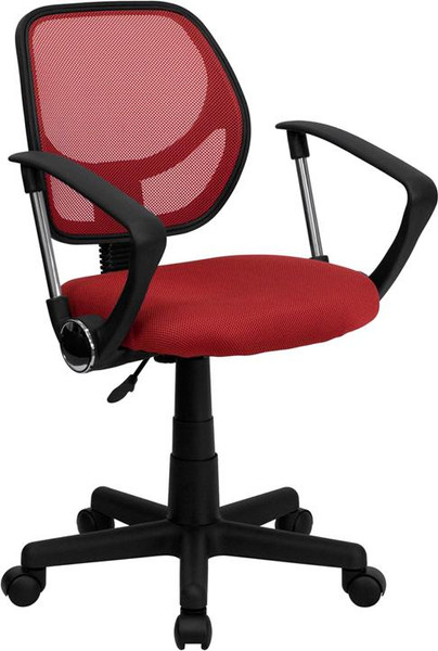Mid-Back Red Mesh Task Chair & Computer Chair w/ Arms WA-3074-RD-A-GG