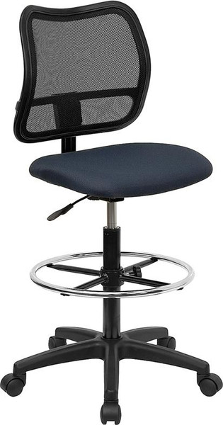 Mid-Back Mesh Drafting Stool w/ Navy Blue Fabric Seat WL-A277-NVY-D-GG