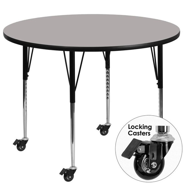 42" Round Activity Table Grey Top & Adj. Legs XU-A42-RND-GY-H-A-CAS-GG