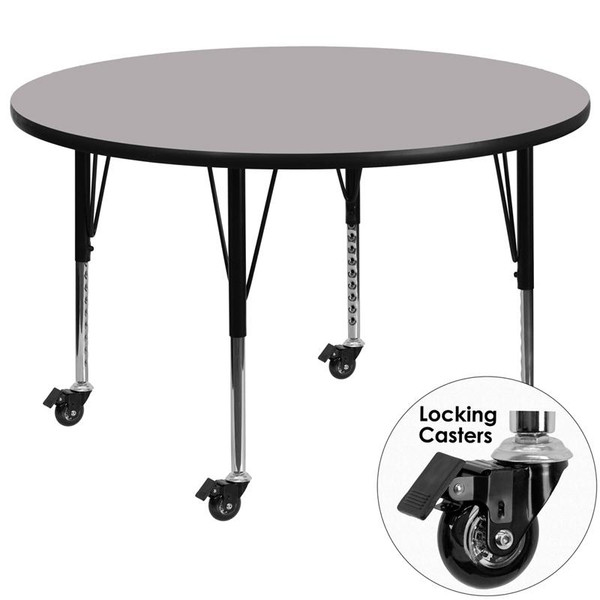 Mobile 60'' Round Activity Table w/ Grey Top XU-A60-RND-GY-T-P-CAS-GG