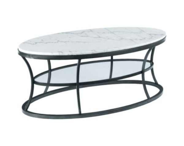 Hammary Impact Bronze/Silver Metal,White Marble Oval Cocktail Table 576-912