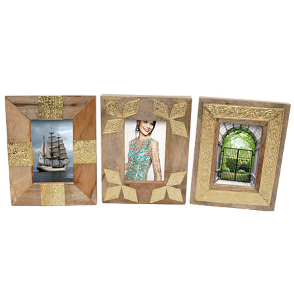 Wood & Gold Frame Assorted 3, Pack Of 6 15298 By India Handicrafts