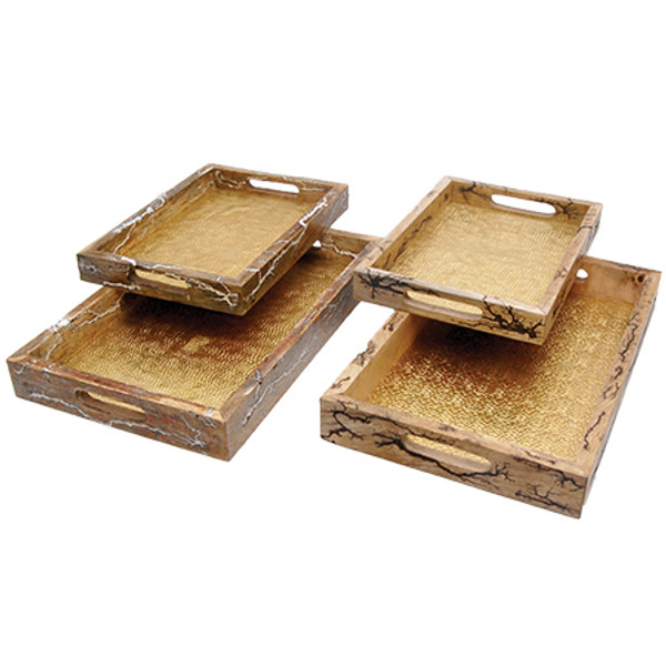 Blk & Whte Wooden Tray, Set Of 2, Pack Of 2 15449 By India Handicrafts