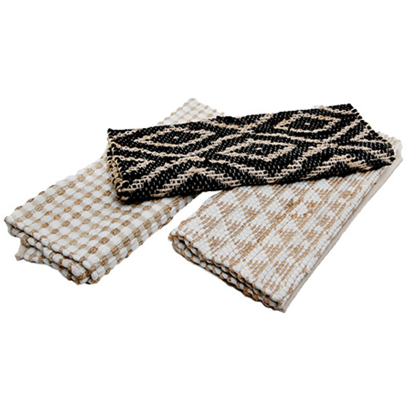 Blk&Wht Colour Jute Rugs Assorted 3, Pack Of 6 15487