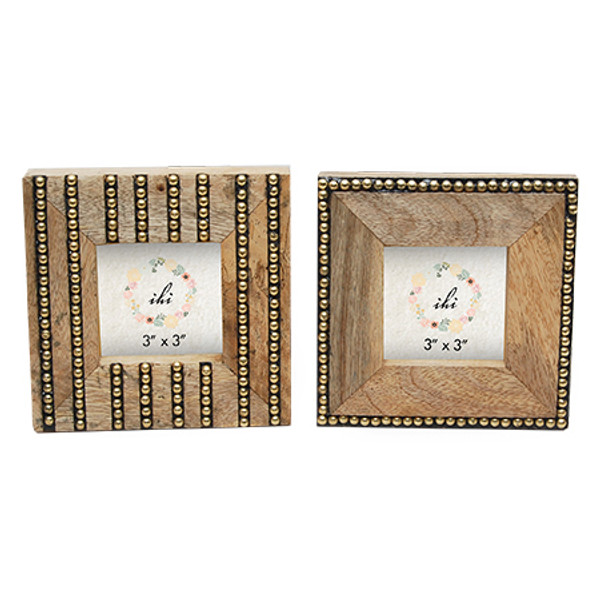 Wood & Brass Frame Assorted 2, Pack Of 6 15579 By India Handicrafts