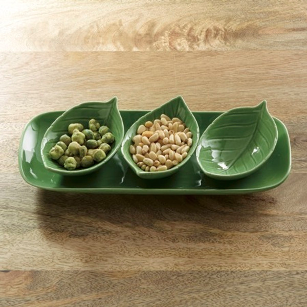 Ceramic Tray With Leaf Bowls, Pack Of 4 638009 By India Handicrafts