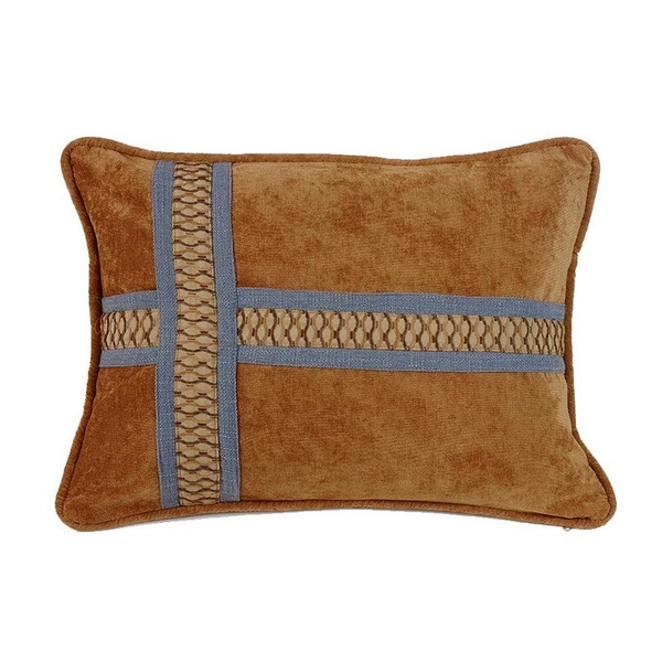 FB5120P5 Lexington Cross Design Pillow - Tan/Blue by HiEnd Accents