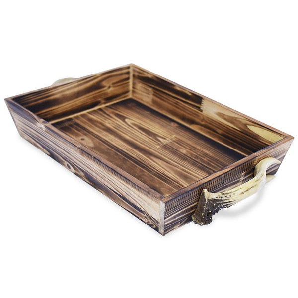 LD4001 Antler Wooden Tray - Pack of 2 by HiEnd Accents