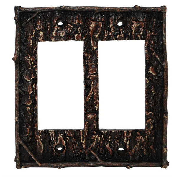 LD8204-DR-OC Pine Bark Switchplate - Double Rocker - Pack of 4 by HiEnd Accents