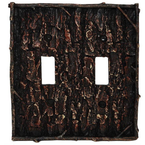 LD8204-DS-OC Pine Bark Switchplate - Double Switch - Pack of 4 by HiEnd Accents