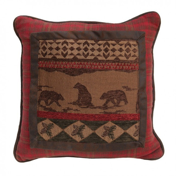 LG1845P1 Cascade Lodge Bear Pillow - Red/Brown by HiEnd Accents