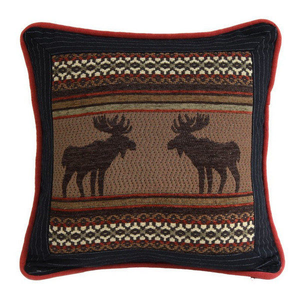 LG1905P1 Bayfield Square Moose Pillow - Brown/Tan/Black by HiEnd Accents