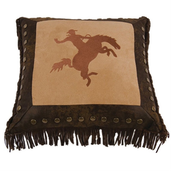 PL3113 Barbwire Bronco Rider Pillow - Chocolate/Tan by HiEnd Accents