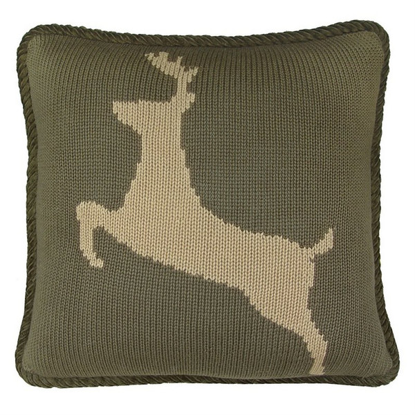 PL5002-OS-DE Wilderness Ridge Hand Knitted Deer Accents Pillow - Taupe/Cream by HiEnd Accents